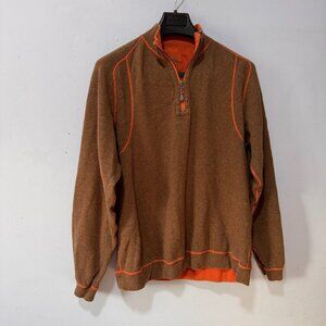 Tommy Bahama Reversible 1/4 Quarter Zip Sweater Men's Size L brown orange Cotton